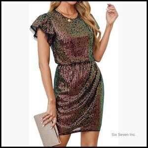 Sparkly Sequin Dress Cap Sleeve Party Cocktail Holiday Glitter Dress